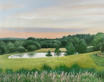 Aangepast schilderij van foto, maak van je foto kunst, landschapsportret in opdracht van de Commissie, landschapsschilderij, aangepaste fotocadeaus, kunst aan de muur golfclub