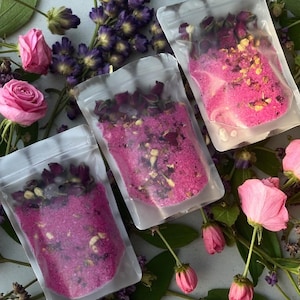 Bee Adored Coconut Rose Quartz Bath Salts • Luxe Hot Pink Himalayan & Epsom Salt Soak with Rose Petals • Romantic Spa Gift for Her Self Care