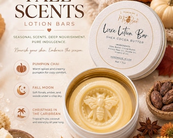 Solid Lotion Bar • Fall Scents • Travel Size • Dry Skin Relief • Skin Softening