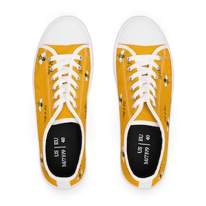 Bee Themed Women&#39;s Low Top Sneakers, Cute Casual Sneakers, Spring Footwear, Unique Gift for Her, Fun Summer Shoes, Bee Lover Gift
