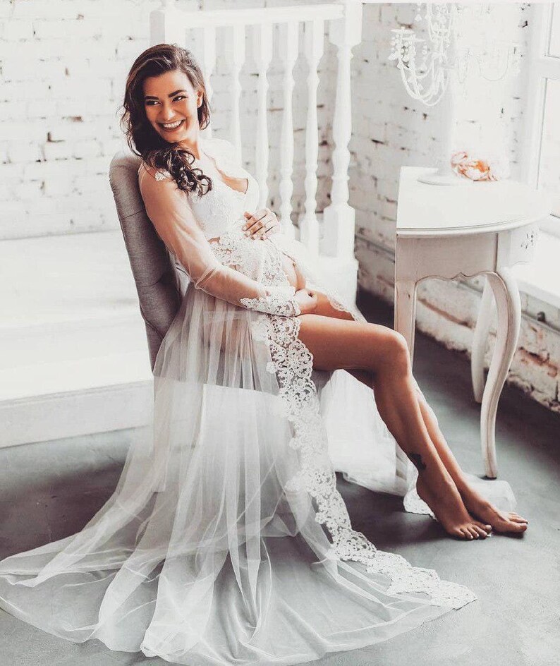 MATERNITY gown boudoir dress lace GOWN for pregnancy photo Etsy