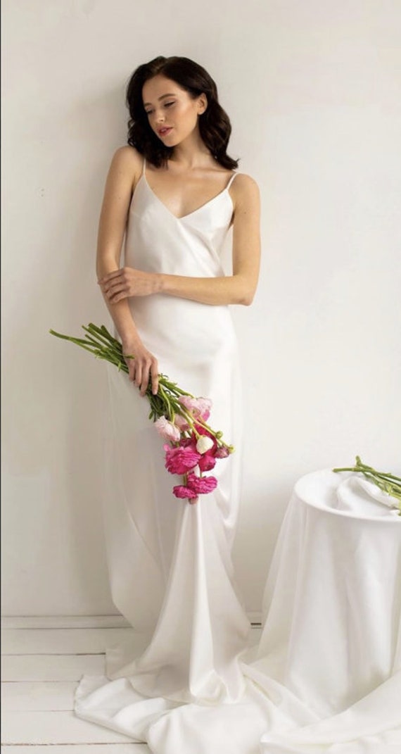 white satin slip wedding dress