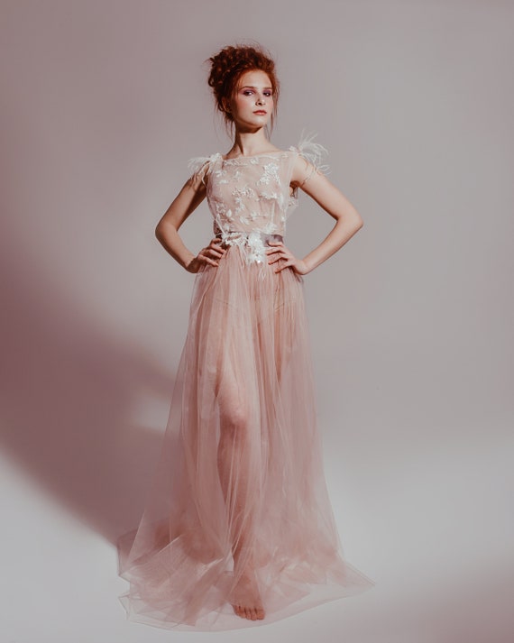 Boudoir Dress Wedding Day Lace Gown Bridal Robe Morning Etsy
