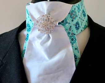 PRE-TIED Dressage Stock Tie, Aqua & White