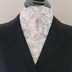 PRE-TIED Dressage Stock Tie, Grey double rose