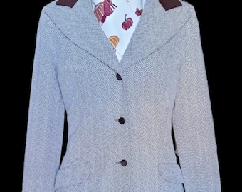 SIN NOMBRE Posiblemente chaqueta de caza de pirateo vintage marrón y blanco personalizada, tamaño aproximado 34 mujeres/4-6R