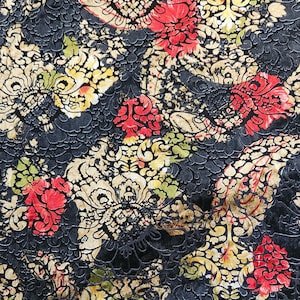 RAISED FLOCKED VELVET Stretch Apparel Fabric, has cut out, Over 2 yards.