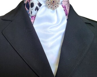 PRE-TIED Dressage Stock Tie, Pink Skulls and Roses