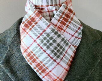 TRADITIONAL Shaped Flannel Stock Tie, Rust and Green Plaid (1 left!)