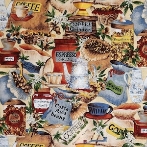 HOFFMAN INTERNATIONAL FABRICS "Bon Appe'tit" Koffiekleurige katoenen stof, 1/2 yard
