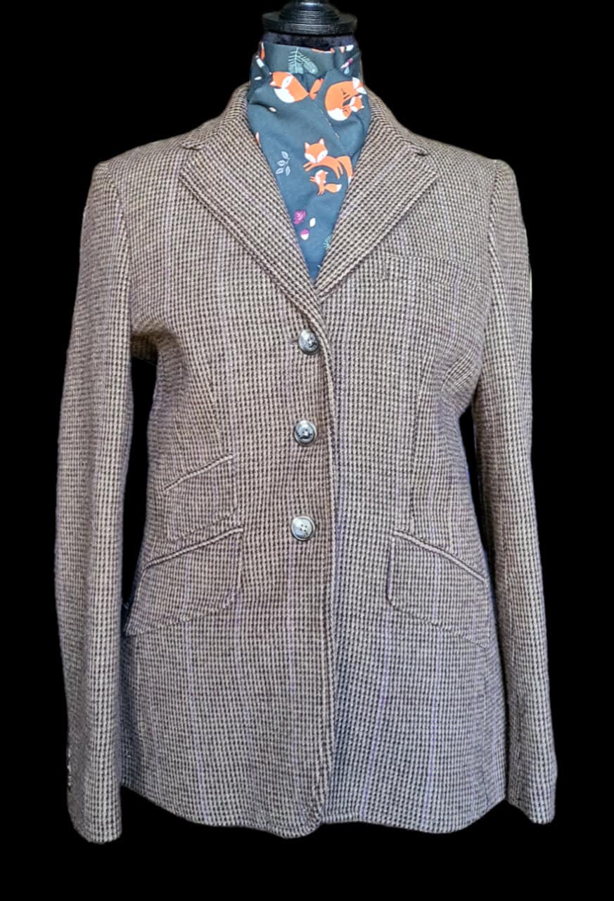 LAUREN de RALPH LAUREN Marrón con chaqueta de caza de lana/poliamida de tweed púrpura, talla 8 para mujer (nueva sin etiquetas)