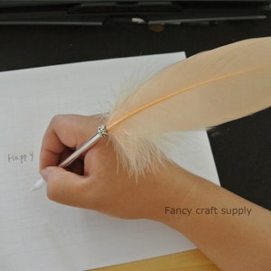 2 pcs khika color Wedding feather ballpoint pen Golden wedding pen Feather pen guest book pen