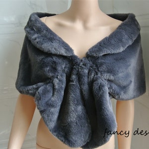 dark grey faux fur bridal wrap Fur Wrap Bridal Faux Fur Stole bridal Fur Shawl Cape wedding faux fur wrap shrug