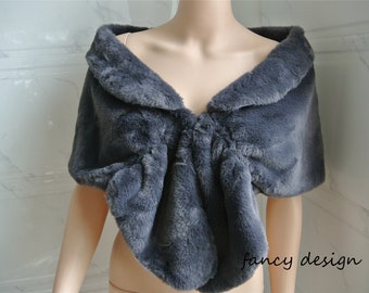 dark grey faux fur bridal wrap Fur Wrap Bridal Faux Fur Stole bridal Fur Shawl Cape wedding faux fur wrap shrug
