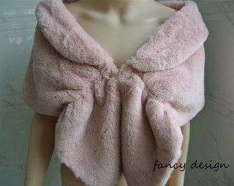 Pink Faux Fur Wrap, Bridal Fur Stole, Fur Cape, Wedding Stole Fur