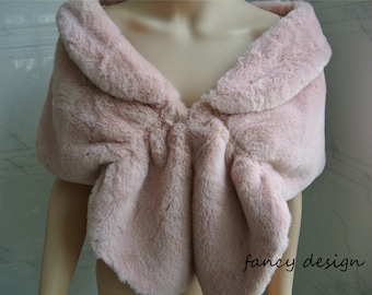 light pink faux fur bridal wrap Fur Wrap Bridal Faux Fur Stole bridal Fur Shawl Cape wedding faux fur wrap shrug