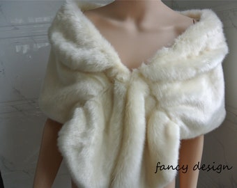 ivory cream faux fur bridal wrap Fur Wrap Bridal Faux Fur Stole bridal Fur Shawl Cape wedding faux fur wrap shrug
