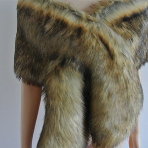 brown with black tip faux fur bridal wrap Fur Wrap Bridal Faux Fur Stole bridal Fur Shawl Cape wedding faux fur wrap shrug