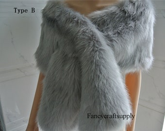 light gray with black tip faux fur bridal wrap Fur Wrap Bridal Faux Fur Stole bridal Fur Shawl Cape wedding faux fur wrap shrug