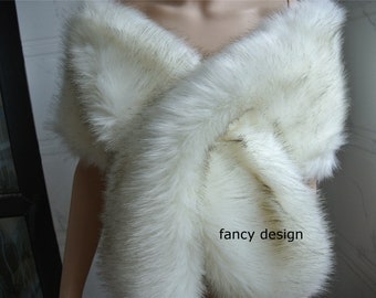 ivory with brown tip faux fur bridal wrap Bridal Faux Fur Stole bridal Fur Shawl Cape wedding faux fur wrap shrug