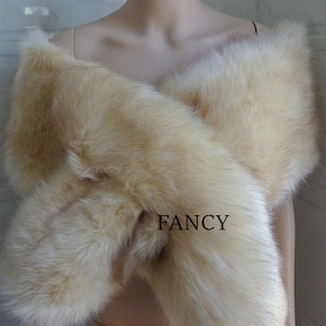 cream champagne with brown tip faux fur bridal wrap Bridal Faux Fur Stole bridal Fur Shawl Cape wedding faux fur wrap shrug