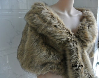 brown faux fur bridal wrap Fur Wrap Bridal Faux Fur Stole bridal Fur Shawl Cape wedding faux fur wrap shrug
