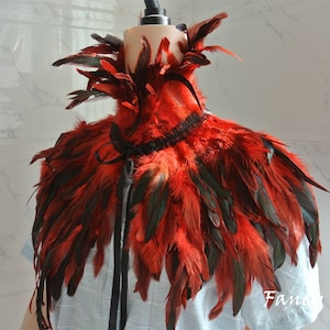 Red feather cape red Feathered collar feather cape gothic feather collar/gothic fashion Halloween Costume