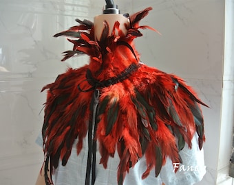 Capa de plumas rojas collar de plumas rojas capa de plumas collar de plumas góticas/moda gótica disfraz de Halloween