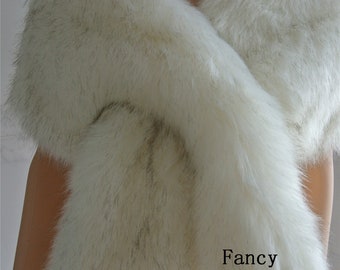 white with brown tip faux fur bridal wrap Fur Wrap Bridal Faux Fur Stole bridal Fur Shawl Cape wedding faux fur wrap shrug