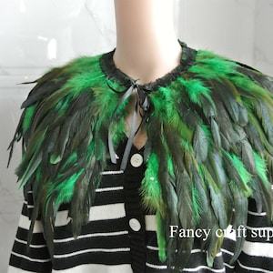 green feather cape Black Feathered collar kelly green feather cape gothic feather collar/gothic fashion Halloween Costume
