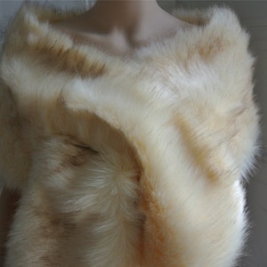 champagne cream with brown tip faux fur bridal wrap Fur Wrap Bridal Faux Fur Stole bridal Fur Shawl Cape wedding faux fur wrap shrug