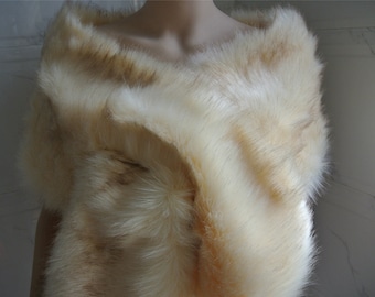 champagne cream with brown tip faux fur bridal wrap Fur Wrap Bridal Faux Fur Stole bridal Fur Shawl Cape wedding faux fur wrap shrug