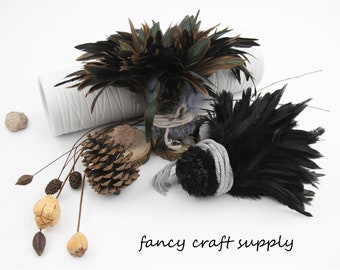 1 bunch black rooster hackle feather trim fringe 6-8inch wide saddle feather fringe