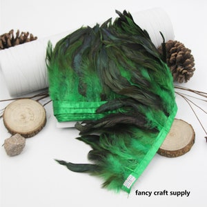 1 yard dark green rooster feather trim fringe 4-5inch wide