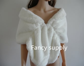 white faux fur bridal wrap Fur Wrap Bridal Faux Fur Stole bridal Fur Shawl Cape wedding faux fur wrap shrug