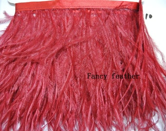 burgundy wine red ostrich feather trimming fringe ostrich feather trim feather fringe for party decor dress supply hair crafts supply 10