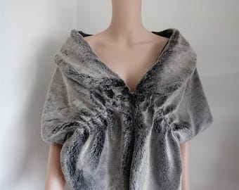 black with white tip faux fur bridal wrap Fur Wrap Bridal Faux Fur Stole bridal Fur Shawl Cape wedding faux fur shrug color #15
