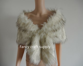 ivory with brown tip faux fur bridal wrap Fur Wrap Bridal Faux Fur Stole bridal Fur Shawl Cape wedding faux fur wrap shrug