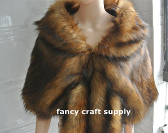brown with black tip faux fur bridal wrap Fur Wrap Bridal Faux Fur Stole bridal Fur Shawl Cape wedding faux fur wrap shrug