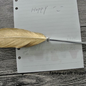 Caneta esferográfica de penas de casamento, 2 peças, cor dourada, caneta dourada para casamento, livro de visitas