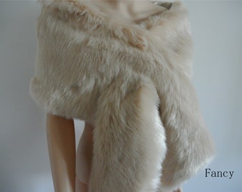 brown faux fur bridal wrap Fur Wrap Bridal Faux Fur Stole bridal Fur Shawl Cape wedding faux fur wrap shrug
