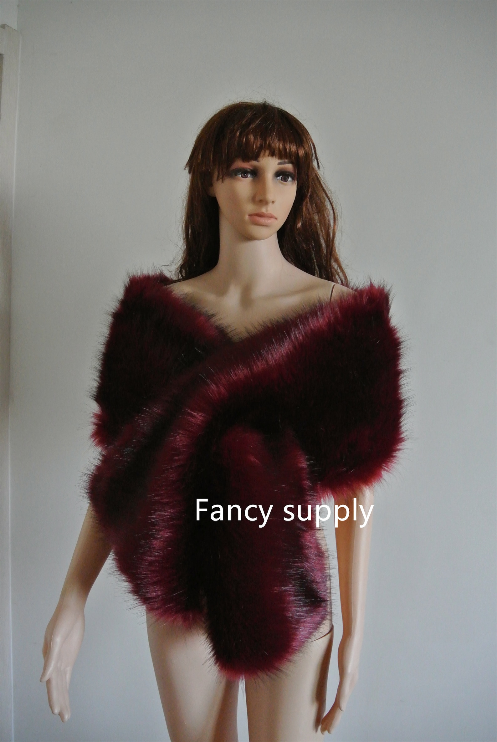 burgundy faux fur shawl