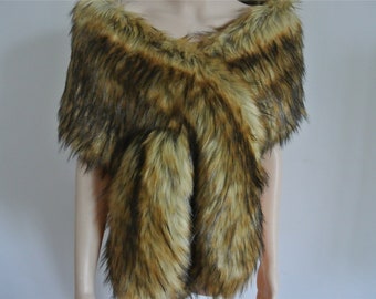 brown with black tip faux fur bridal wrap Fur Wrap Bridal Faux Fur Stole bridal Fur Shawl Cape wedding faux fur wrap shrug Stole