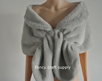 light gray faux fur bridal wrap Fur Wrap Bridal Faux Fur Stole bridal Fur Shawl Cape wedding faux fur wrap shrug