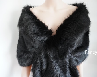 black faux fur bridal wrap Fur Wrap Bridal Faux Fur Stole bridal Fur Shawl Cape wedding faux fur shrug color #17