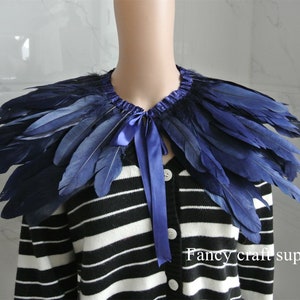navy blue goose feather cape Feathered collar feather cape gothic feather collar/gothic fashion Halloween Costume