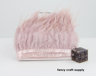 45 colors 1 yard light pink rooster hackle feather trim fringe 4-5inch wide
