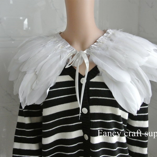 white goose feather cape Feathered collar feather cape gothic feather collar/gothic fashion Halloween Costume