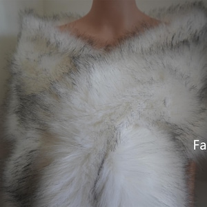 white with black tip faux fur bridal wrap Fur Wrap Bridal Faux Fur Stole bridal Fur Shawl Cape wedding faux fur wrap shrug
