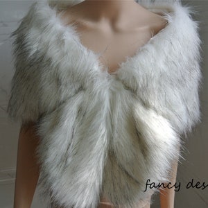 white with black tip faux fur bridal wrap Fur Wrap Bridal Faux Fur Stole bridal Fur Shawl Cape wedding faux fur wrap shrug